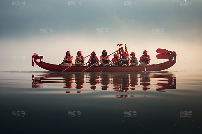 端午划龙舟激烈庆祝摄影图