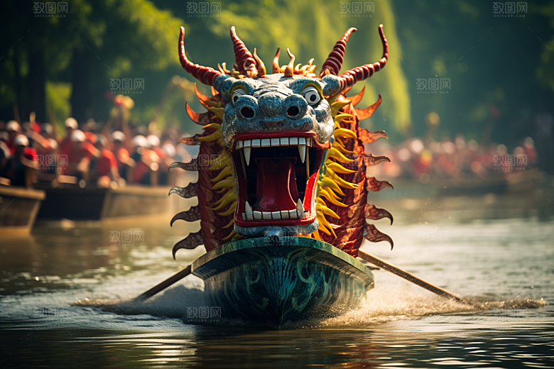 端午划龙舟激烈庆祝摄影图
