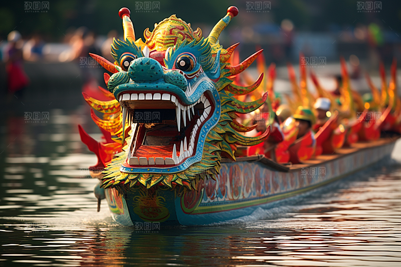 端午划龙舟水上运动比赛摄影图
