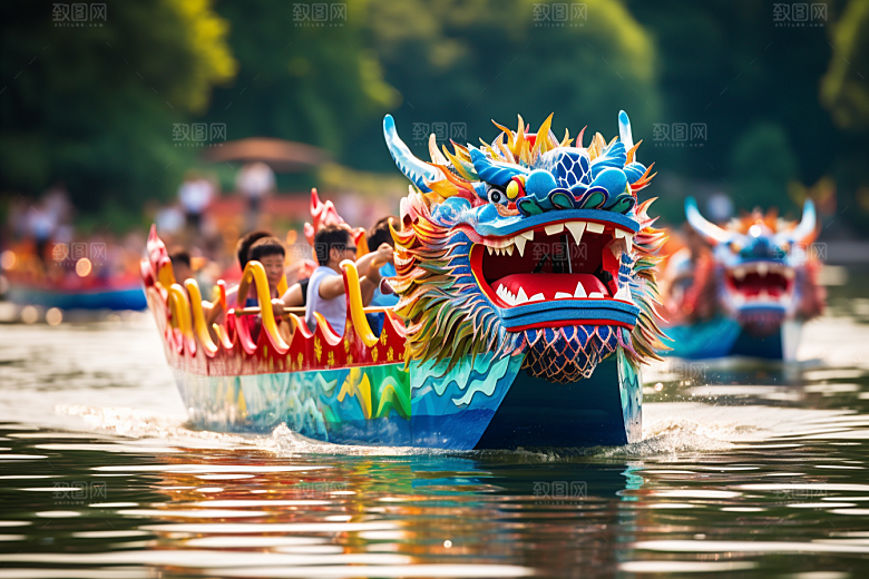 端午划龙舟比赛船队摄影图