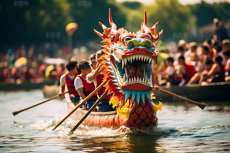 端午划龙舟水上运动选手摄影图