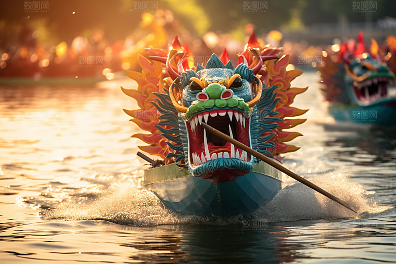 端午划龙舟激烈高清摄影图