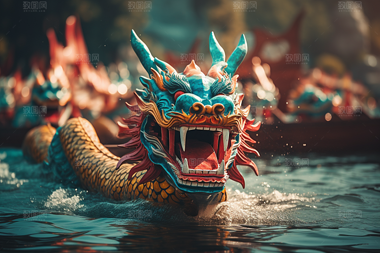 端午划龙舟水上运动传统文化摄影图