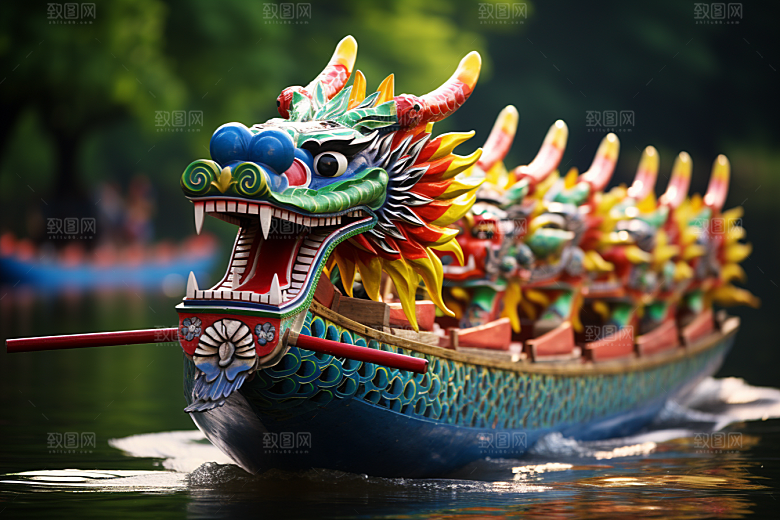 端午划龙舟激烈高清摄影图