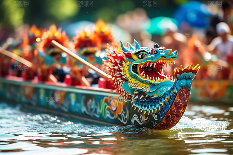 端午划龙舟船队庆祝摄影图