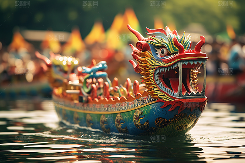 端午划龙舟选手竞技摄影图