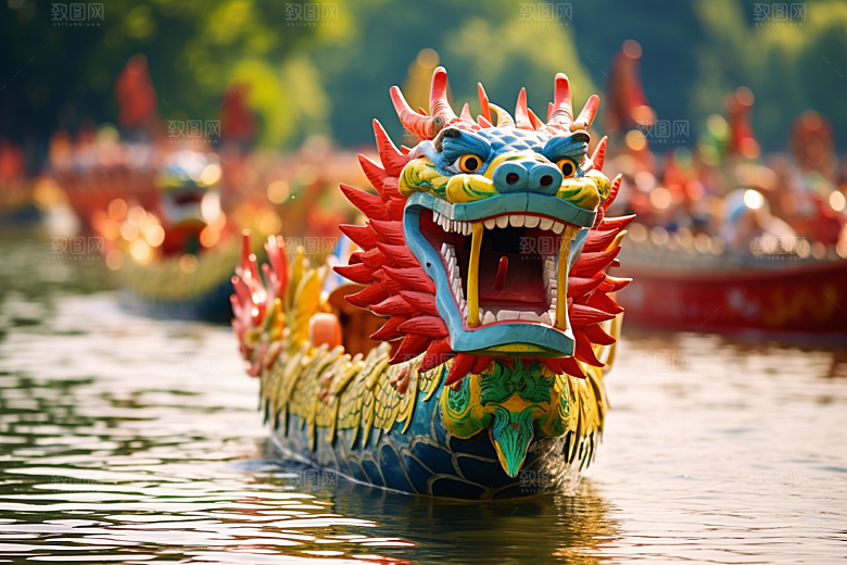 端午划龙舟选手船队摄影图
