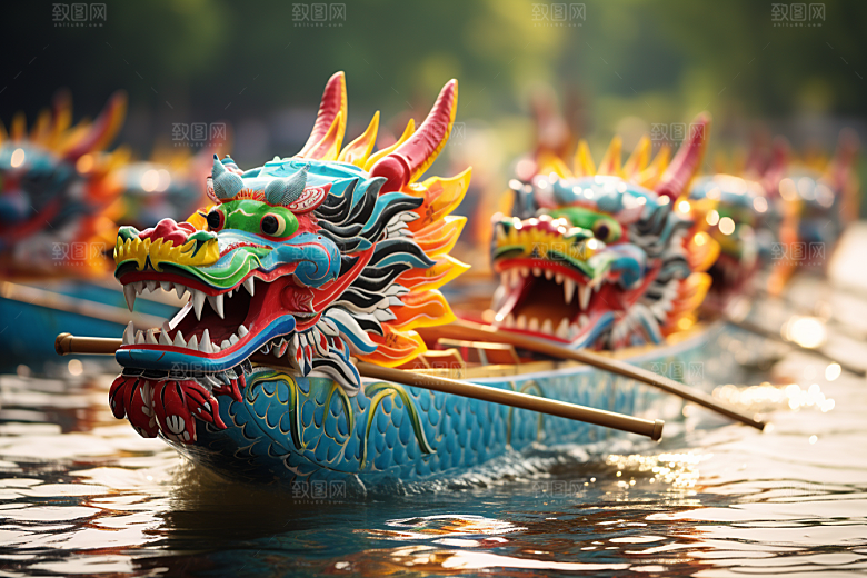 端午划龙舟船队节庆摄影图