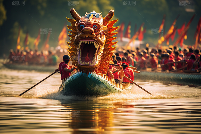 端午划龙舟节日竞技摄影图