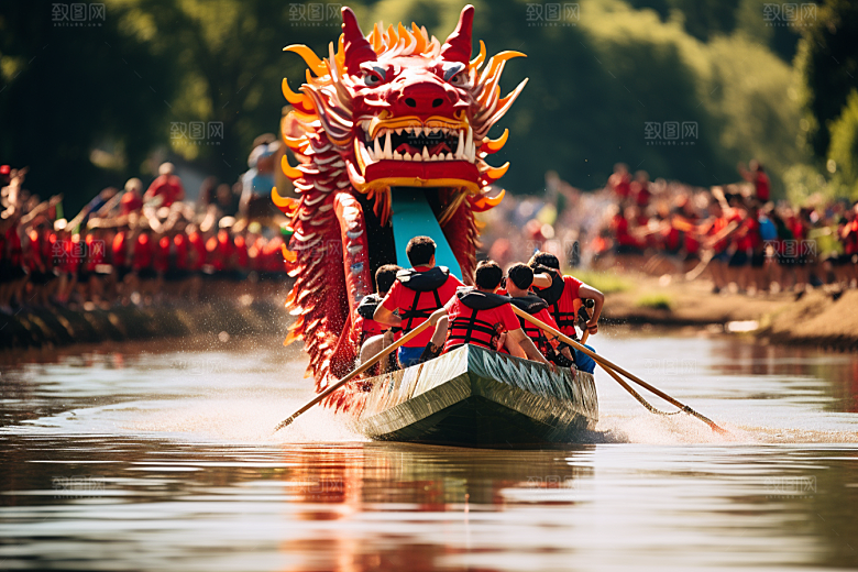 端午划龙舟庆祝比赛摄影图