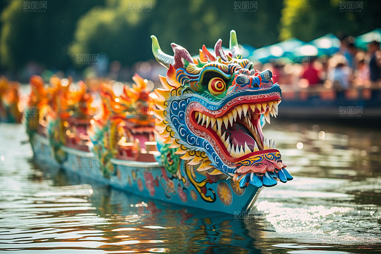 端午划龙舟节日船队摄影图