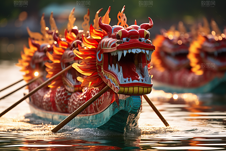 端午划龙舟选手比赛摄影图