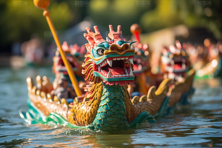 端午划龙舟水上运动船队摄影图