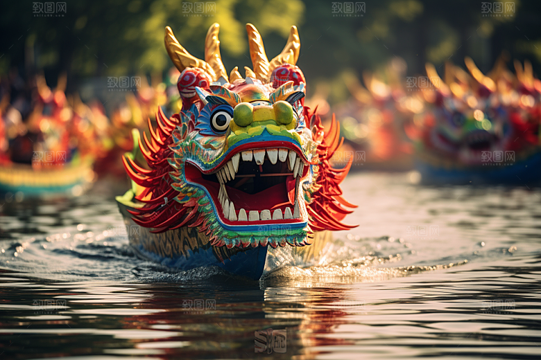 端午划龙舟比赛船队摄影图