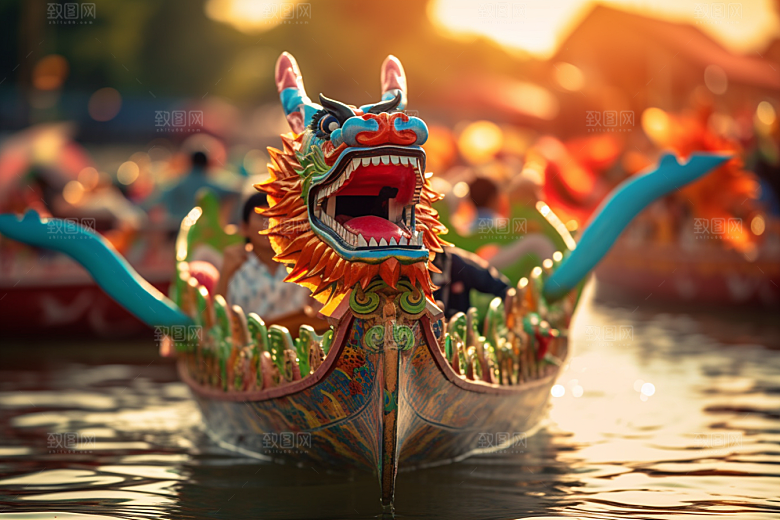 端午划龙舟竞技船队摄影图