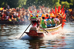 端午划龙舟节庆水上运动摄影图