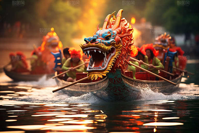 端午划龙舟划船选手摄影图