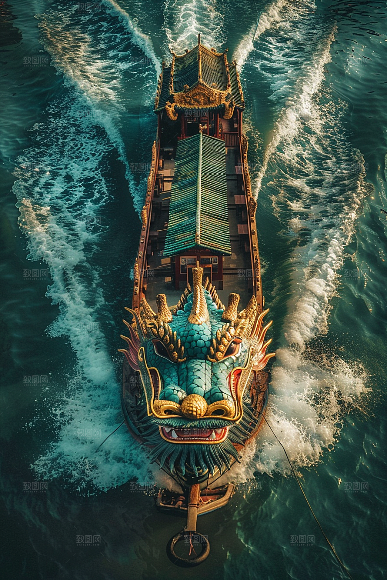 端午划龙舟划船激烈摄影图