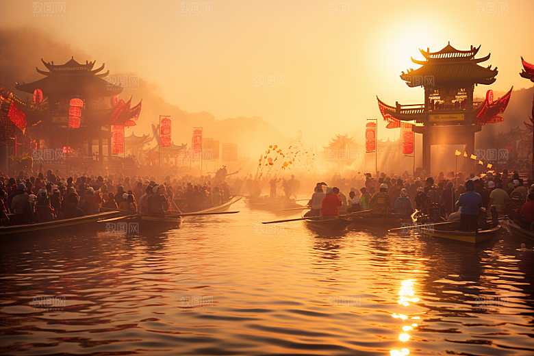 端午划龙舟激烈高清摄影图