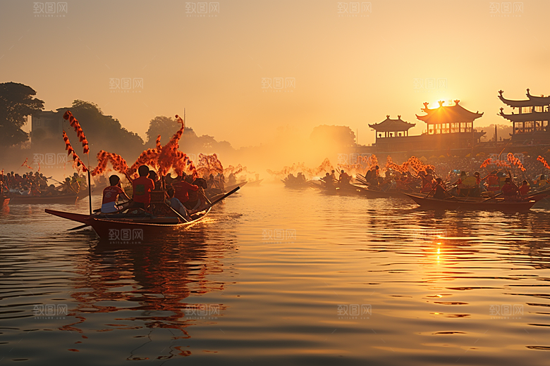 端午划龙舟节日水上运动摄影图