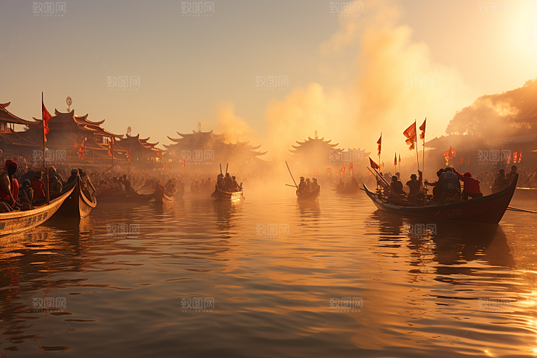 端午划龙舟庆祝水上运动摄影图