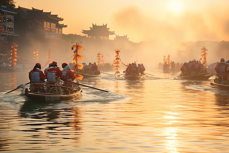 端午划龙舟激烈节庆摄影图