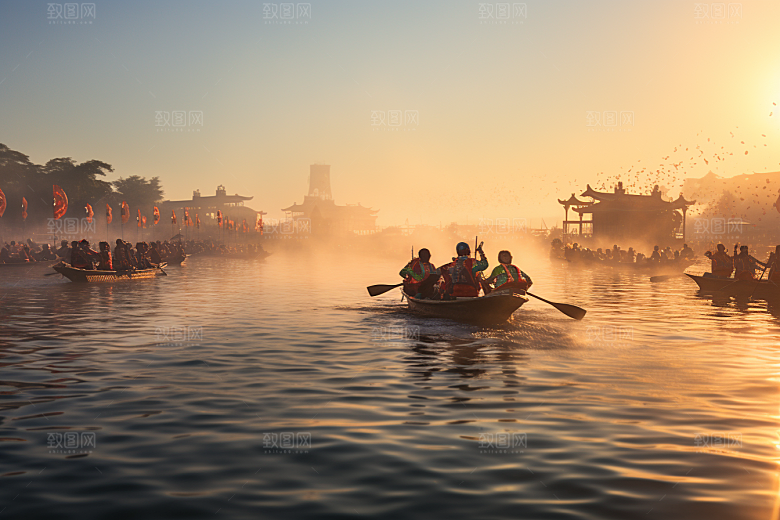 端午划龙舟选手节日摄影图