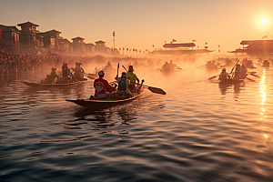 端午划龙舟水上运动比赛摄影图