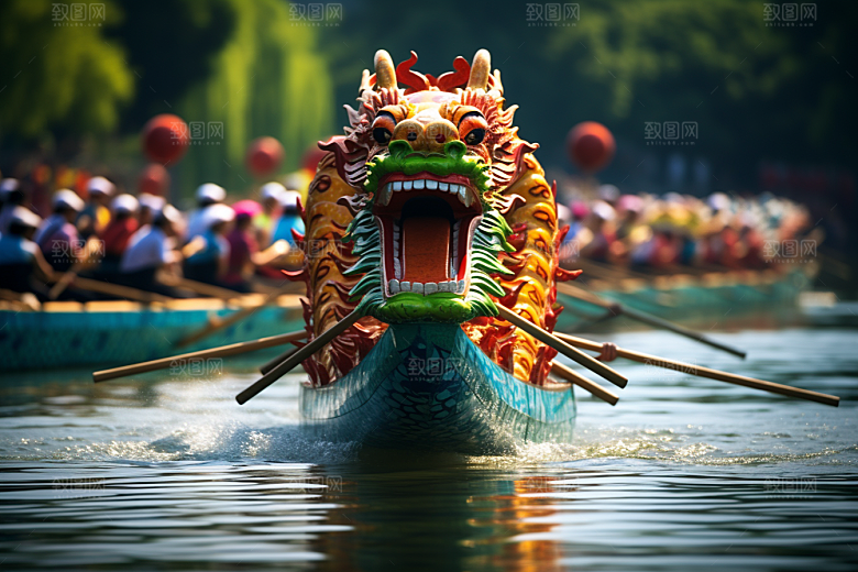 端午划龙舟划船水上运动摄影图