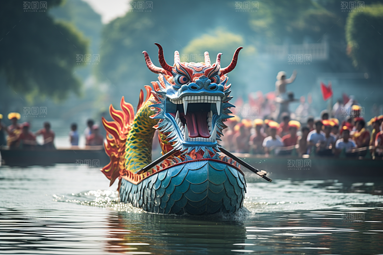 端午划龙舟水上运动节日摄影图