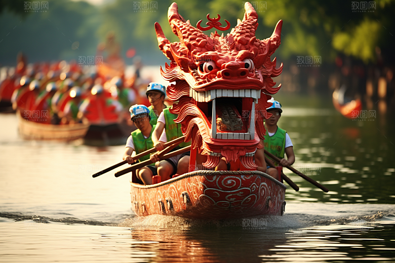 端午划龙舟庆祝比赛摄影图