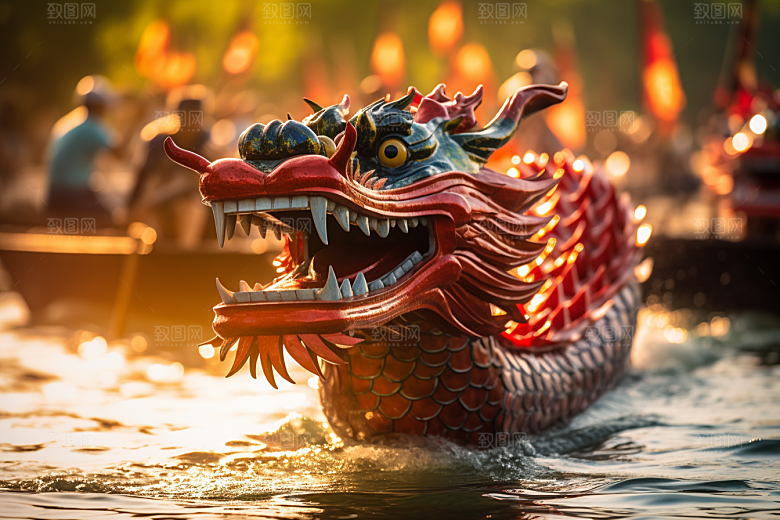 端午划龙舟激烈水上运动摄影图