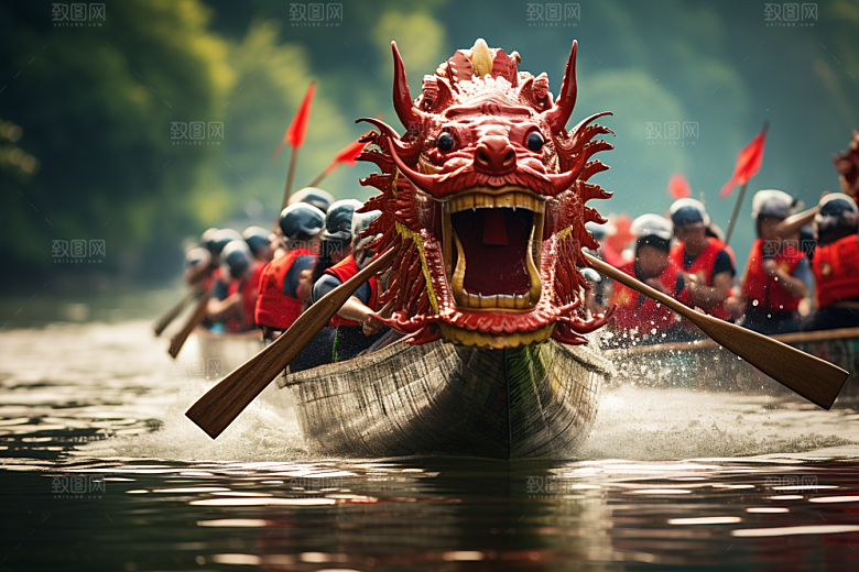 端午划龙舟庆祝比赛摄影图