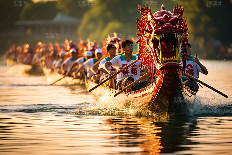 端午划龙舟庆祝团体活动摄影图