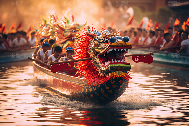 端午划龙舟庆祝激烈摄影图