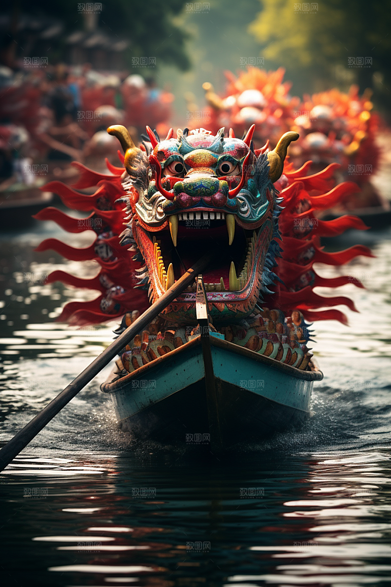 端午划龙舟节日激烈摄影图