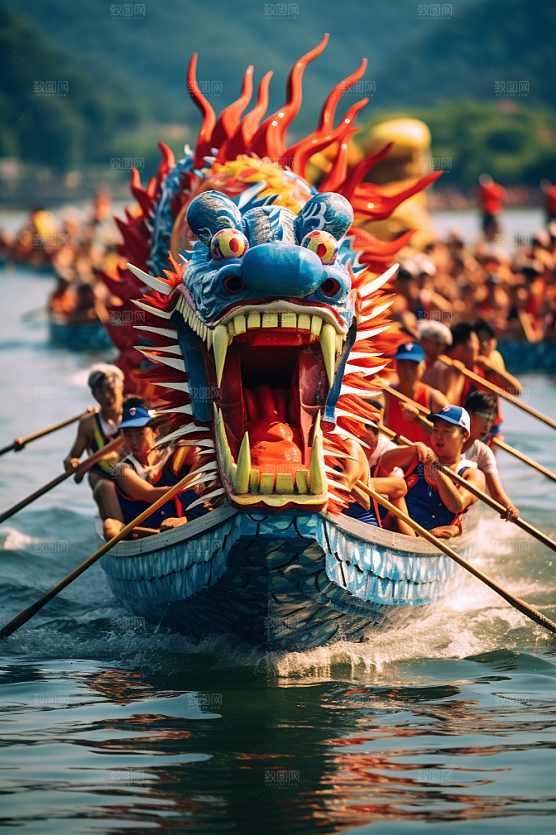 端午划龙舟水上运动团体活动摄影图
