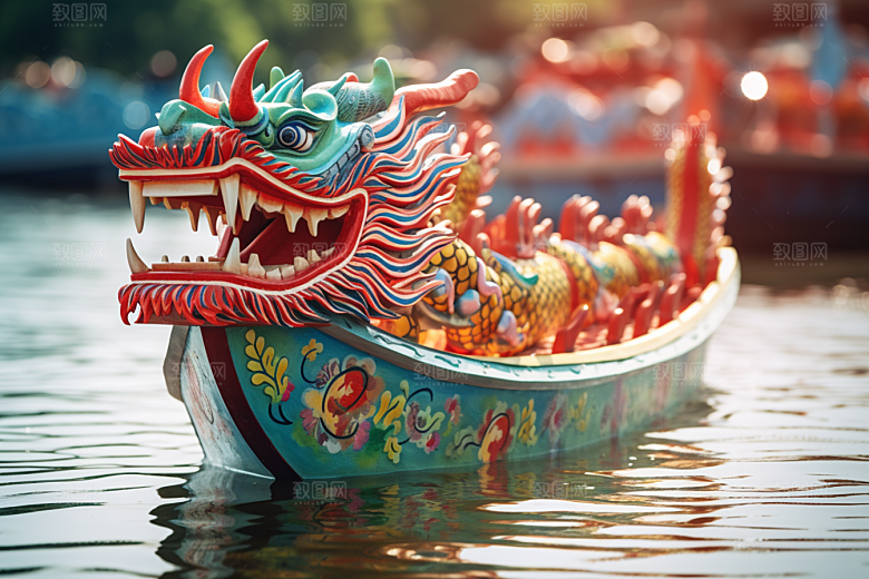 端午划龙舟划船激烈摄影图
