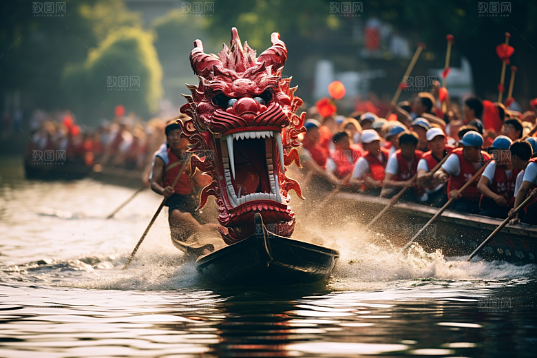 端午划龙舟竞技庆祝摄影图
