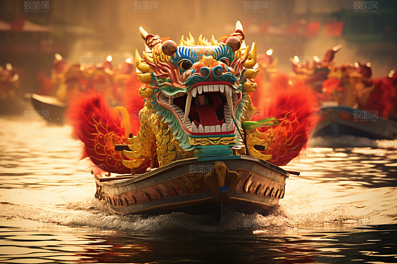 端午划龙舟庆祝水上运动摄影图