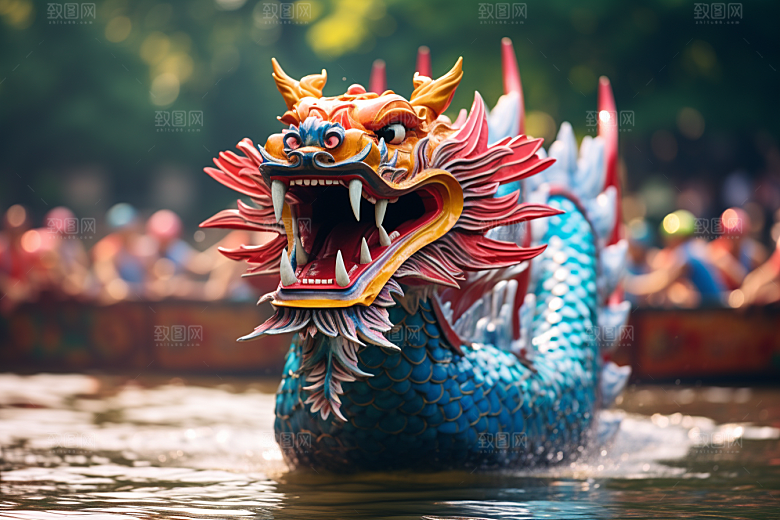 端午划龙舟选手水上运动摄影图