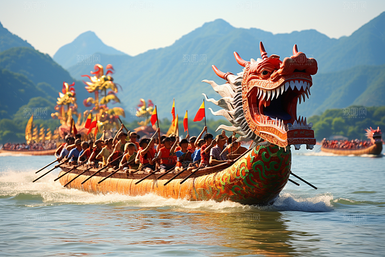 端午划龙舟庆祝团体活动摄影图