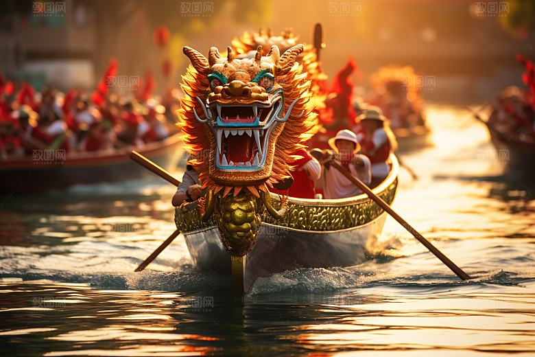 端午划龙舟庆祝水上运动摄影图