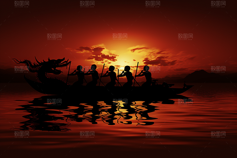 端午划龙舟船队高清摄影图