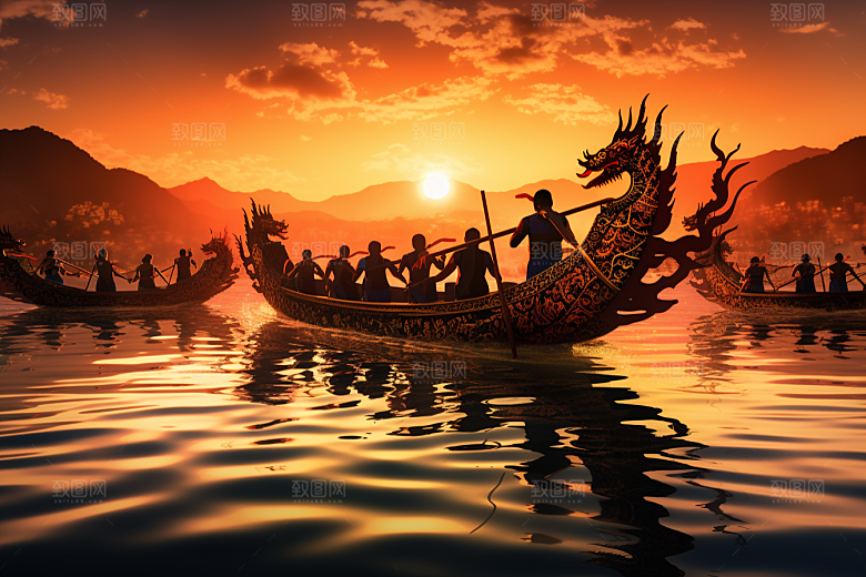 端午划龙舟水上运动节庆摄影图