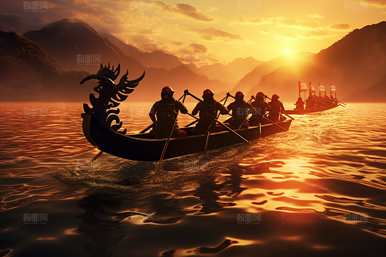 端午划龙舟选手庆祝摄影图