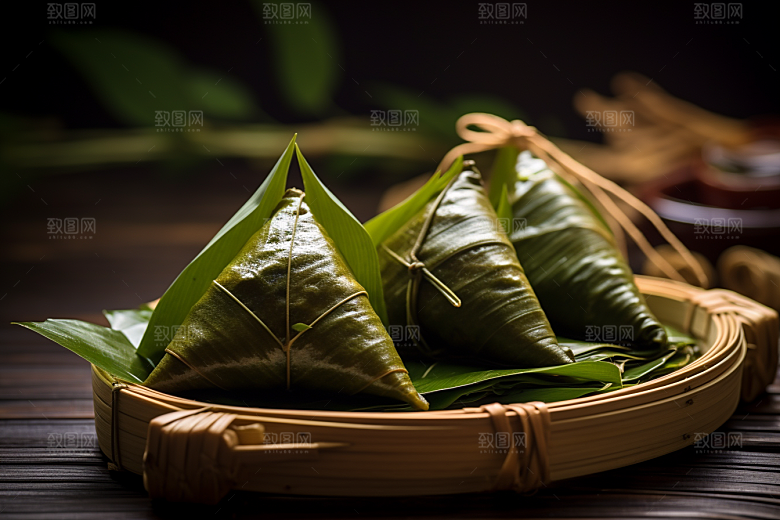 粽子传统美食粽叶摄影图