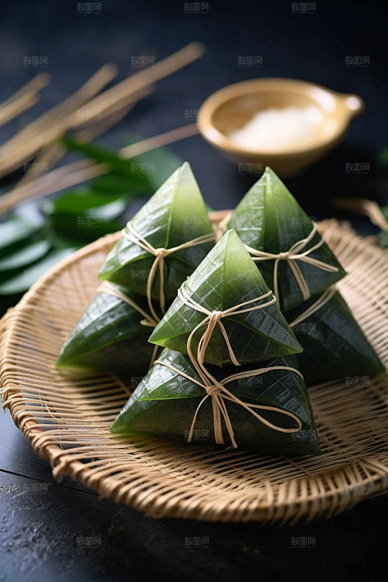 粽子小吃粽叶摄影图