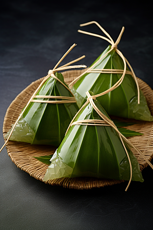 粽子传统美食粽叶摄影图