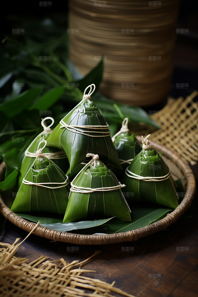 粽子高清粽叶摄影图